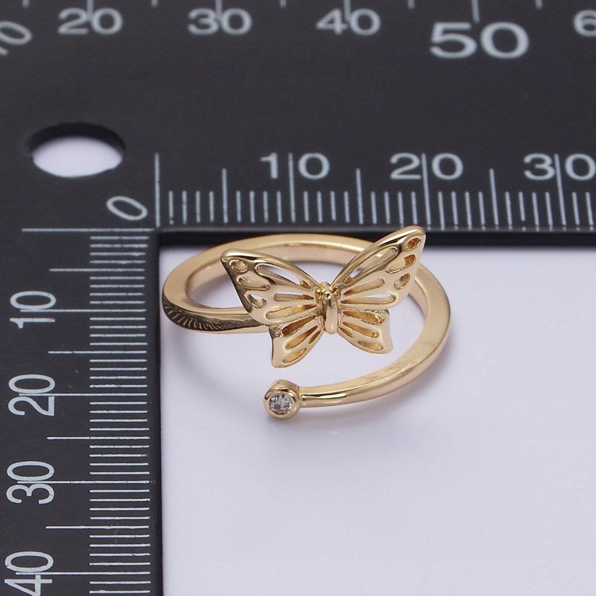 OS 16K Gold Filled Open Butterfly Mariposa Clear CZ Open Adjustable Ring in Gold & Silver | O-1631 O-1632