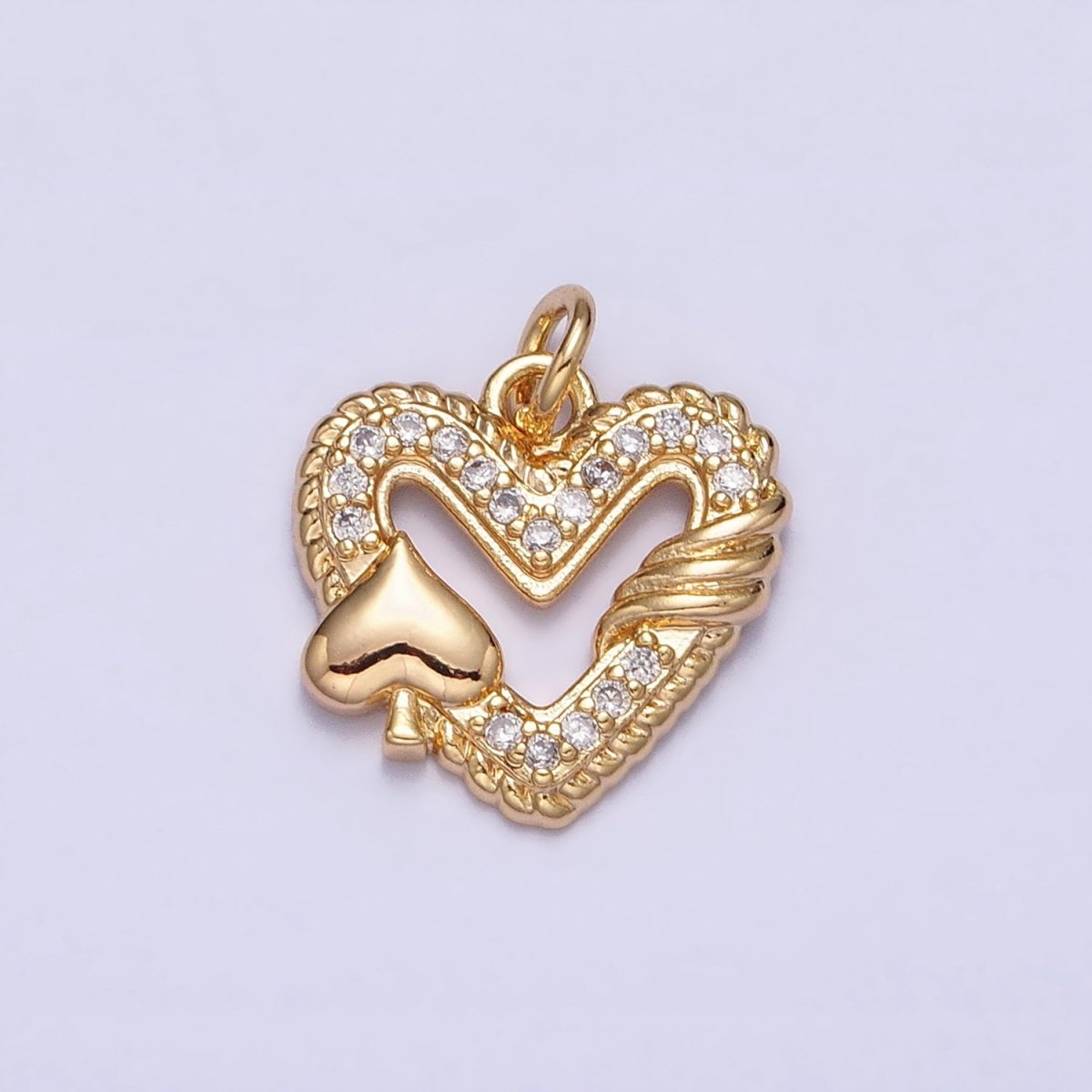 16K Gold Filled Open Heart Micro Paved Twisted Spades Card Charm in Gold & Silver | AC1217 AC1218