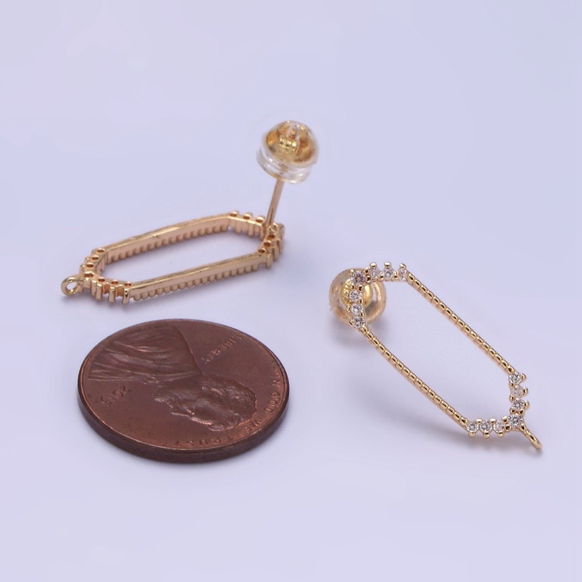 16K Gold Filled Open Hexagon Micro Paved CZ Drop Stud Earrings Findings | Z818 - DLUXCA