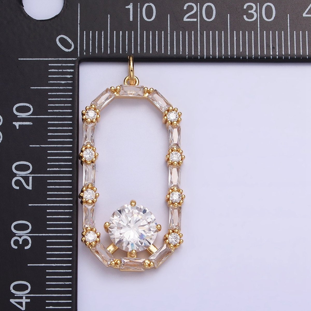 16K Gold Filled Open Oblong Clear CZ Baguette Round CZ Charm in Gold & Silver | AC970 AC971