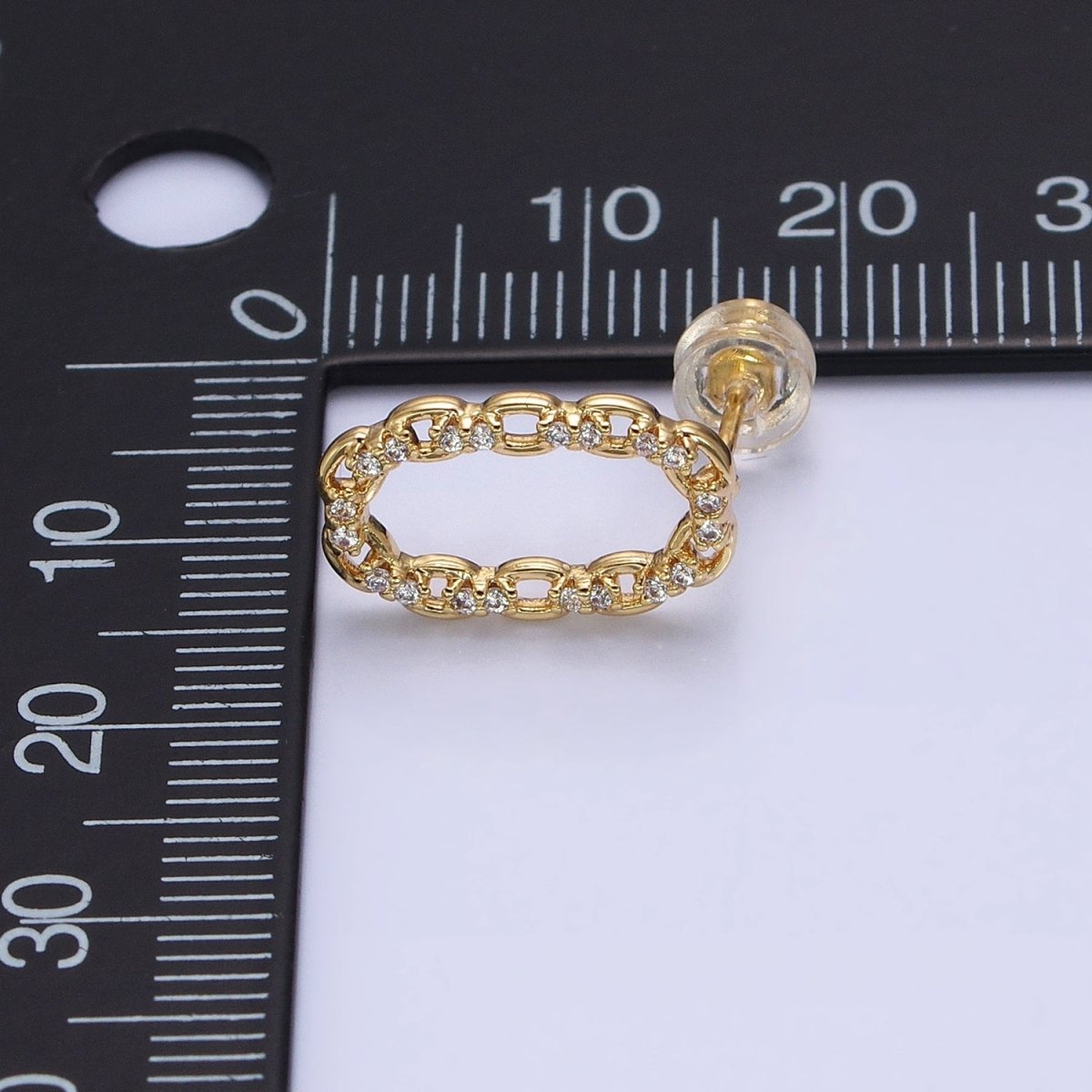 16K Gold Filled Open Oblong CZ Cable Link Stud Earrings in Gold & Silver | AD1309 AD1331