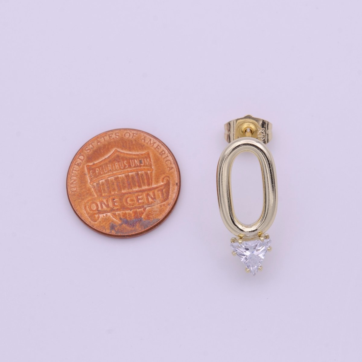 16K Gold FIlled Open Oblong Oval Triangle Round Clear CZ Geometric Stud Earrings | Y-164 - DLUXCA