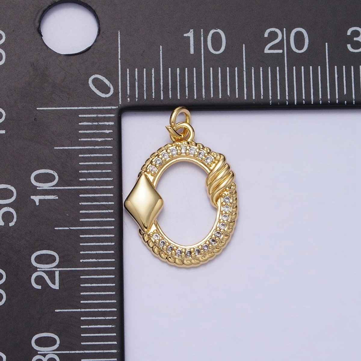 16K Gold Filled Open Oval Micro Paved Twisted Diamonds Card Charm in Gold & Silver | AC1219 AC1220