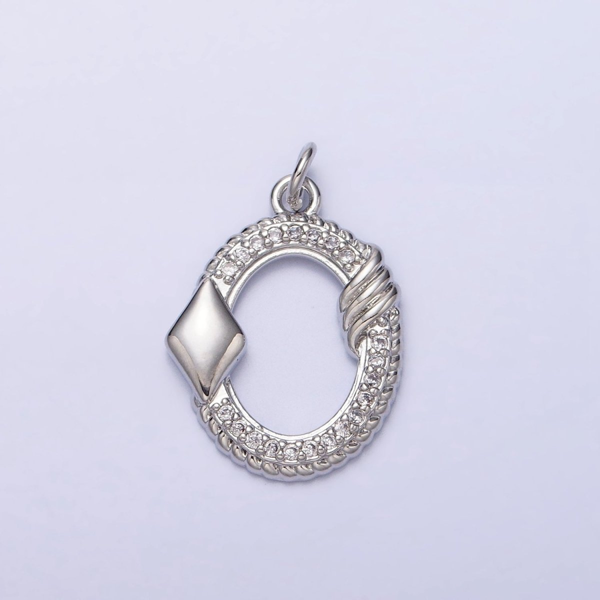 16K Gold Filled Open Oval Micro Paved Twisted Diamonds Card Charm in Gold & Silver | AC1219 AC1220