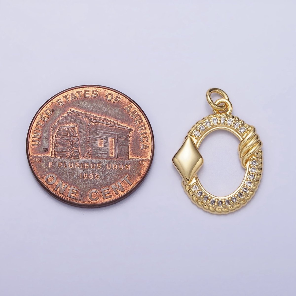 16K Gold Filled Open Oval Micro Paved Twisted Diamonds Card Charm in Gold & Silver | AC1219 AC1220