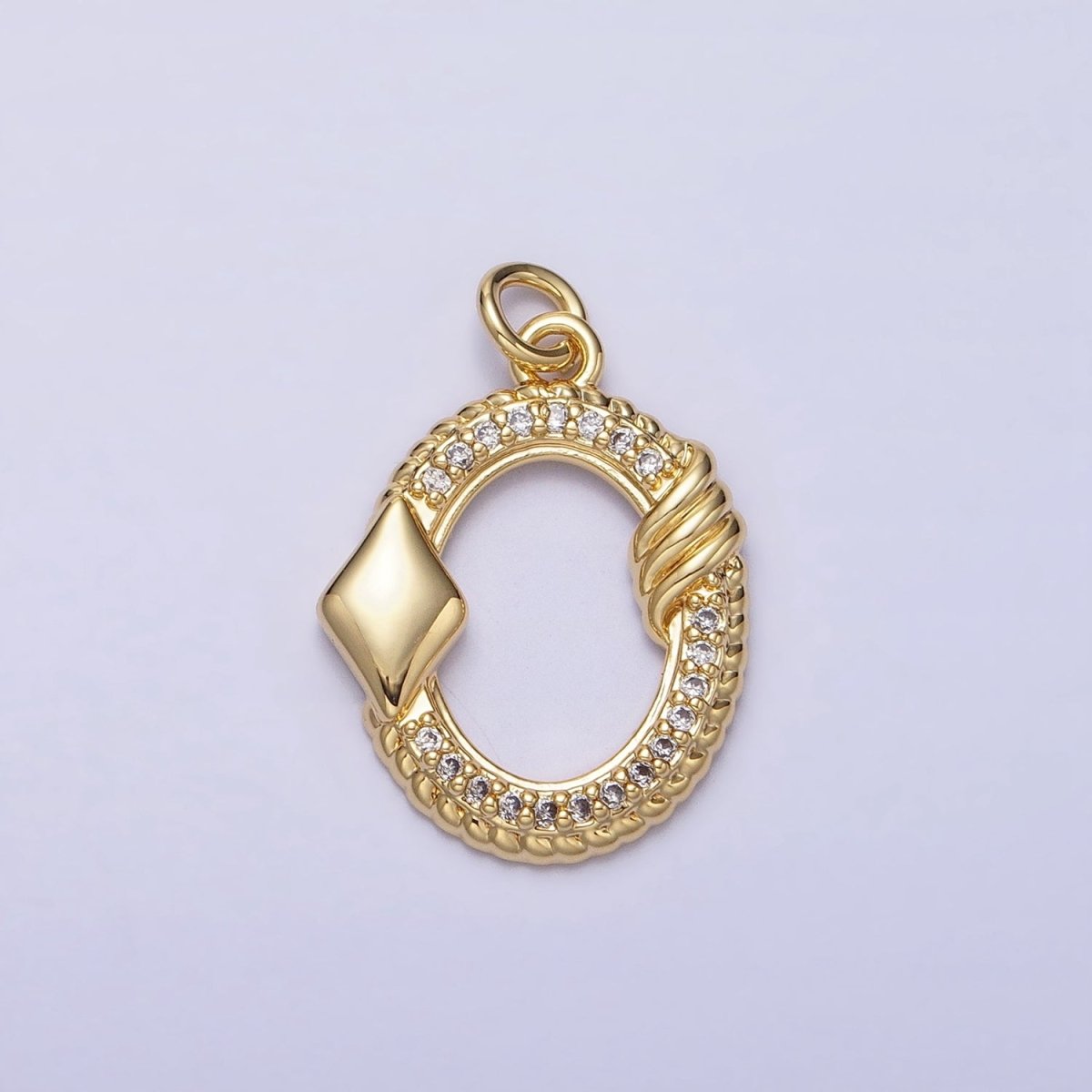 16K Gold Filled Open Oval Micro Paved Twisted Diamonds Card Charm in Gold & Silver | AC1219 AC1220