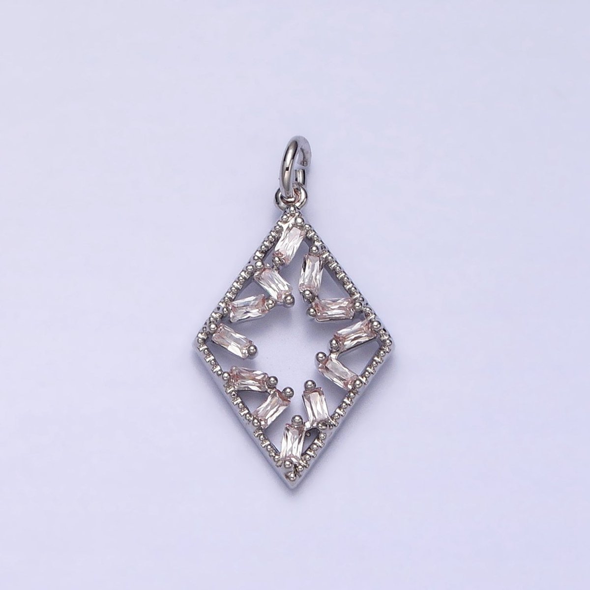 16K Gold Filled Open Rhombus Clear Baguette CZ Add-On Charm in Gold & Silver | AC1211 AC1212