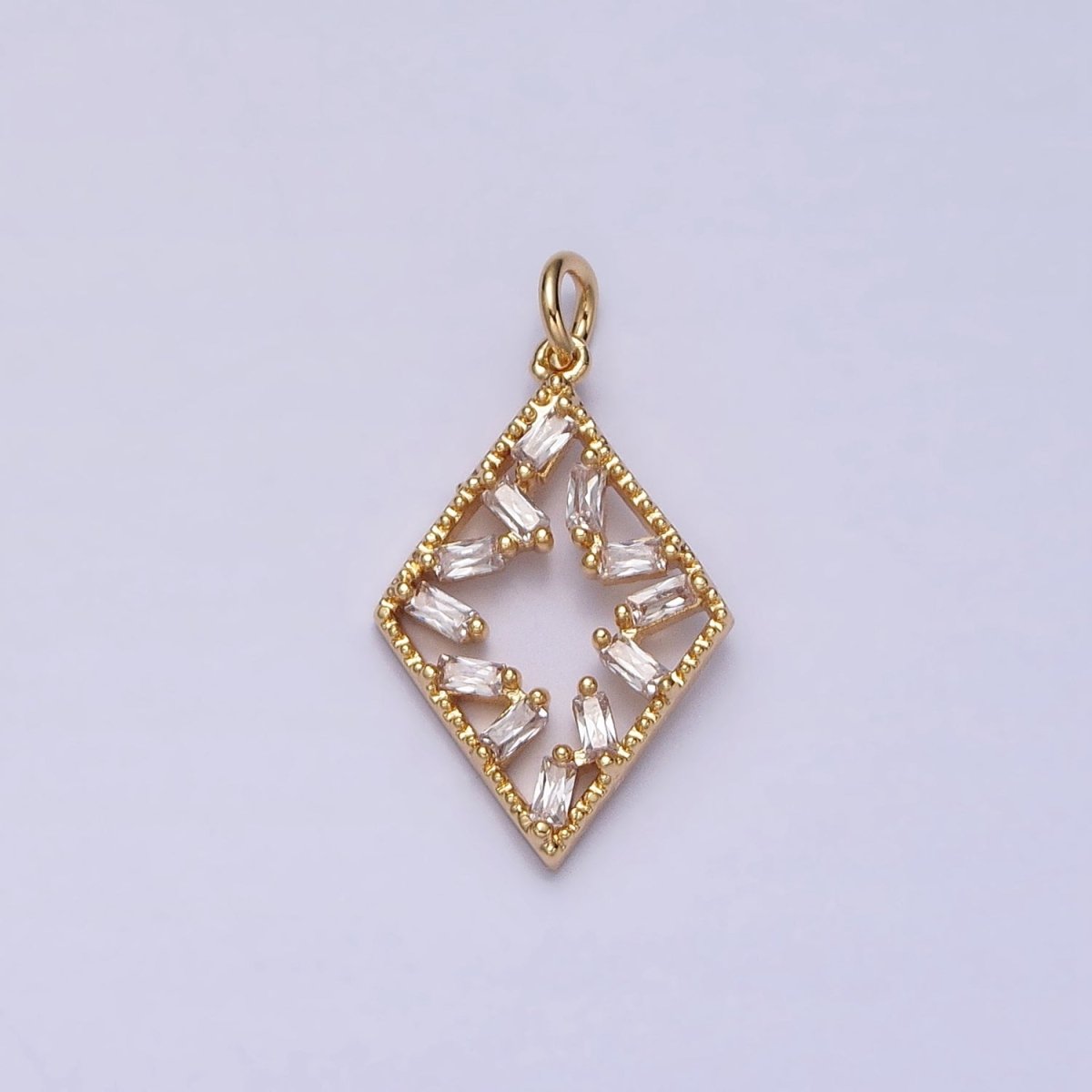 16K Gold Filled Open Rhombus Clear Baguette CZ Add-On Charm in Gold & Silver | AC1211 AC1212