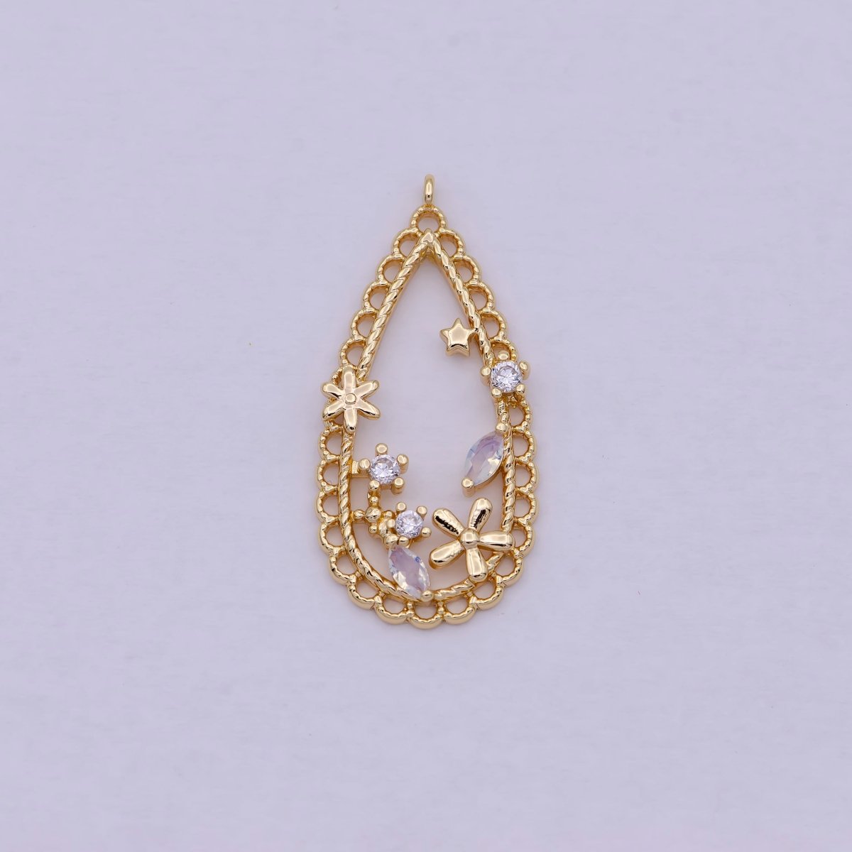 16K Gold Filled Open Teardrop Flowers Marquise Charm | C-434 - DLUXCA