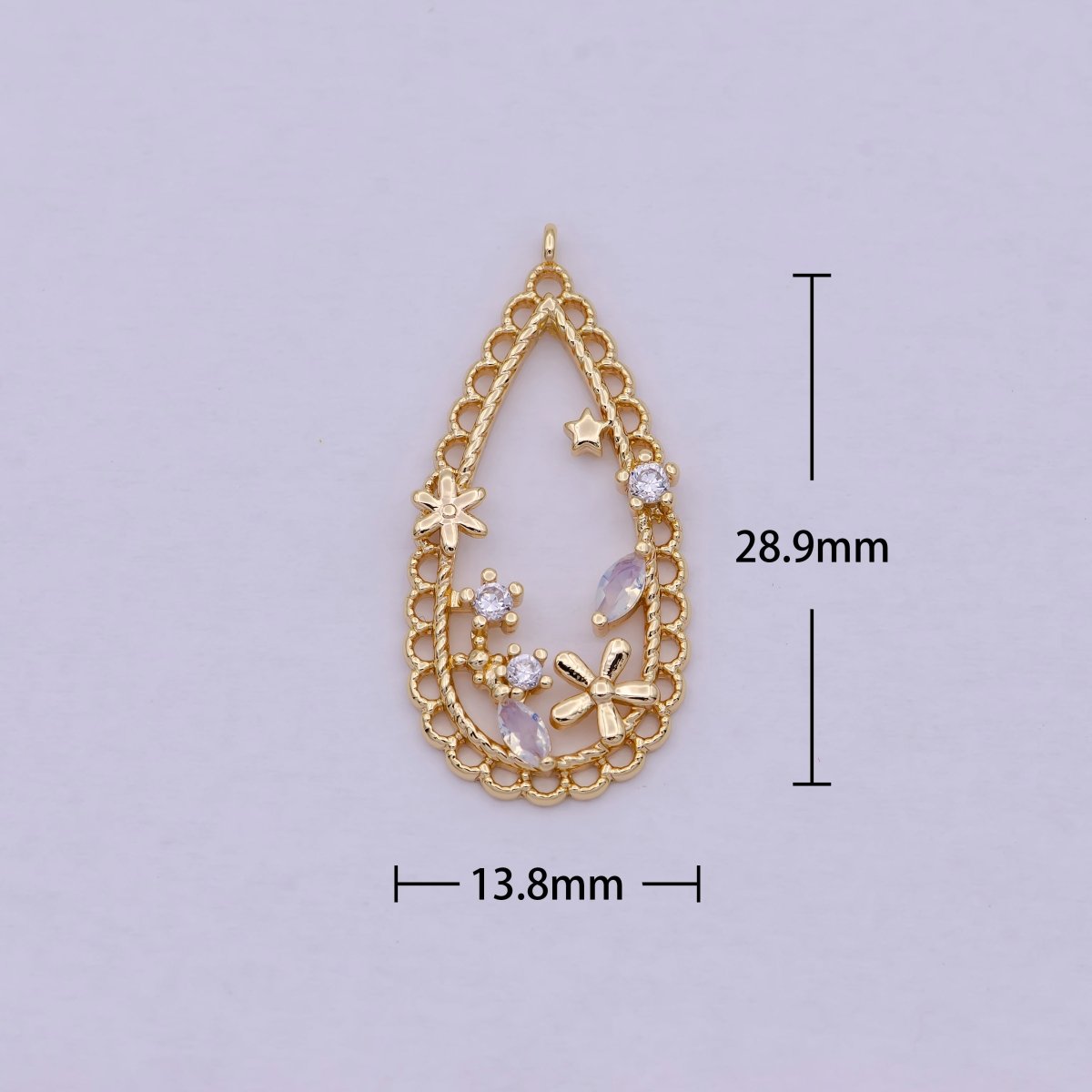 16K Gold Filled Open Teardrop Flowers Marquise Charm | C-434 - DLUXCA