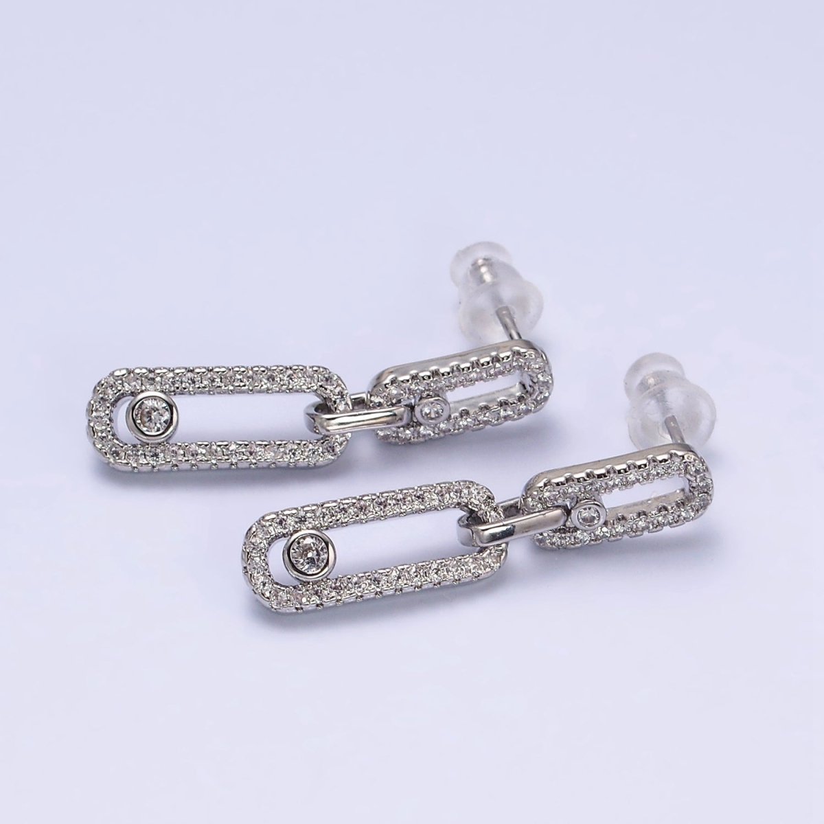 16K Gold Filled Paperclip Triple Link Micro Paved CZ Drop Stud Earring om in Gold & Silver | AD1239 AD1240