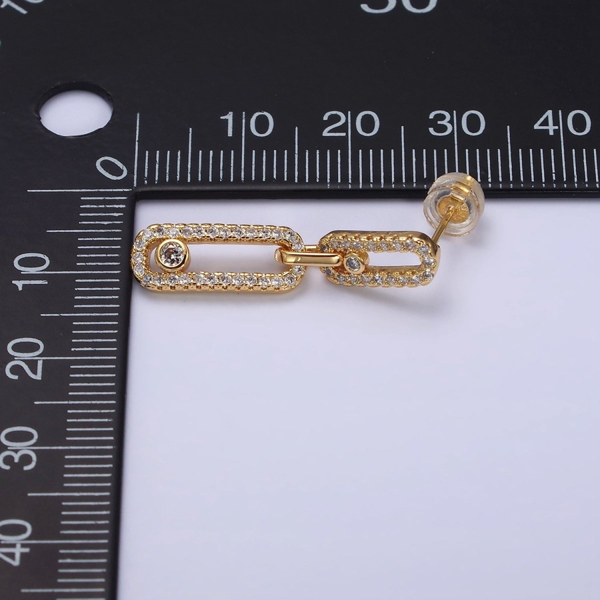 16K Gold Filled Paperclip Triple Link Micro Paved CZ Drop Stud Earring om in Gold & Silver | AD1239 AD1240