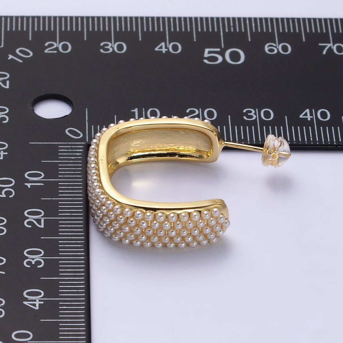 16K Gold Filled Pearl Lined Boxy C-Shaped Hoop Earrings in Gold & Silver | AE049 AE050