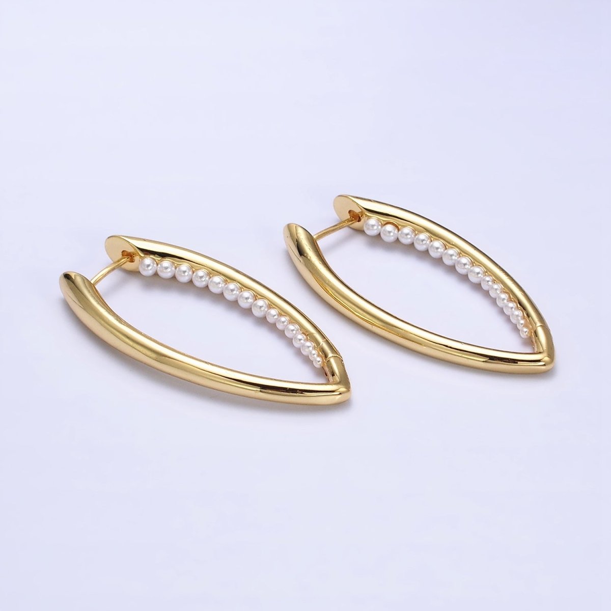 16K Gold Filled Pearl Lined Front-Sided Sphere Hoop Earrings in Gold & Silver | AE066 AE067