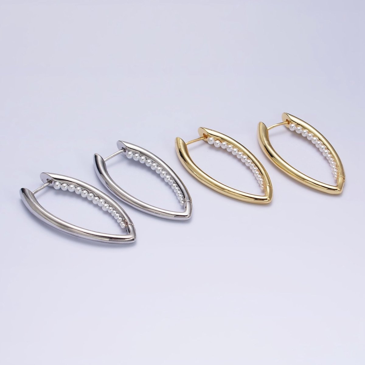 16K Gold Filled Pearl Lined Front-Sided Sphere Hoop Earrings in Gold & Silver | AE066 AE067