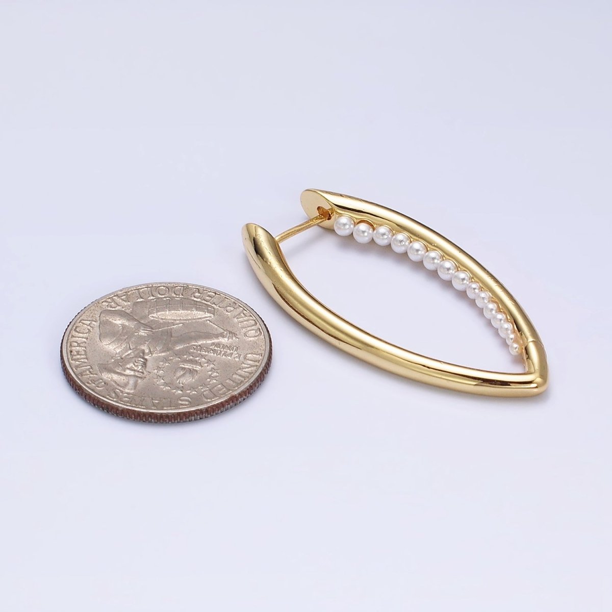 16K Gold Filled Pearl Lined Front-Sided Sphere Hoop Earrings in Gold & Silver | AE066 AE067