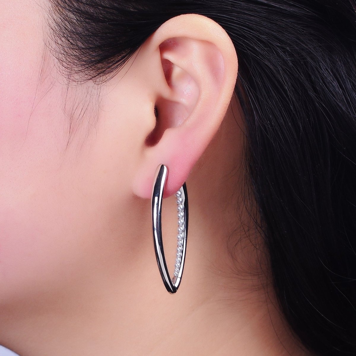 16K Gold Filled Pearl Lined Front-Sided Sphere Hoop Earrings in Gold & Silver | AE066 AE067