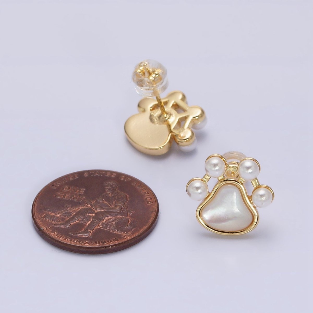 16K Gold Filled Pet Pawprint Animal Shell Pearl Stud Earrings in Gold & Silver | AD952 AD953