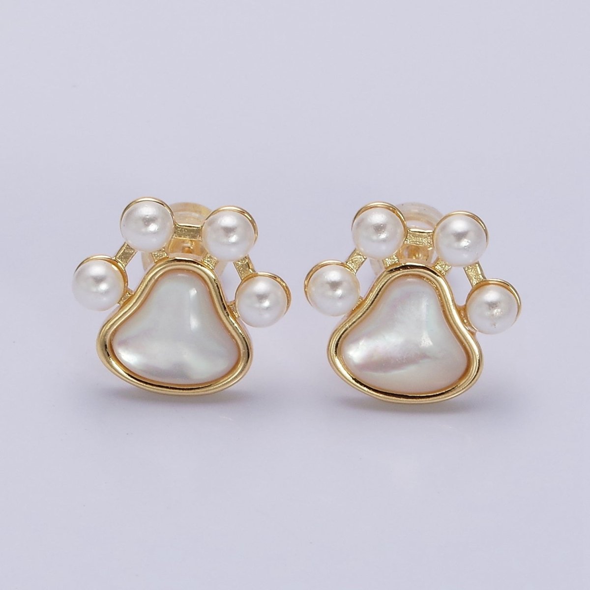 16K Gold Filled Pet Pawprint Animal Shell Pearl Stud Earrings in Gold & Silver | AD952 AD953
