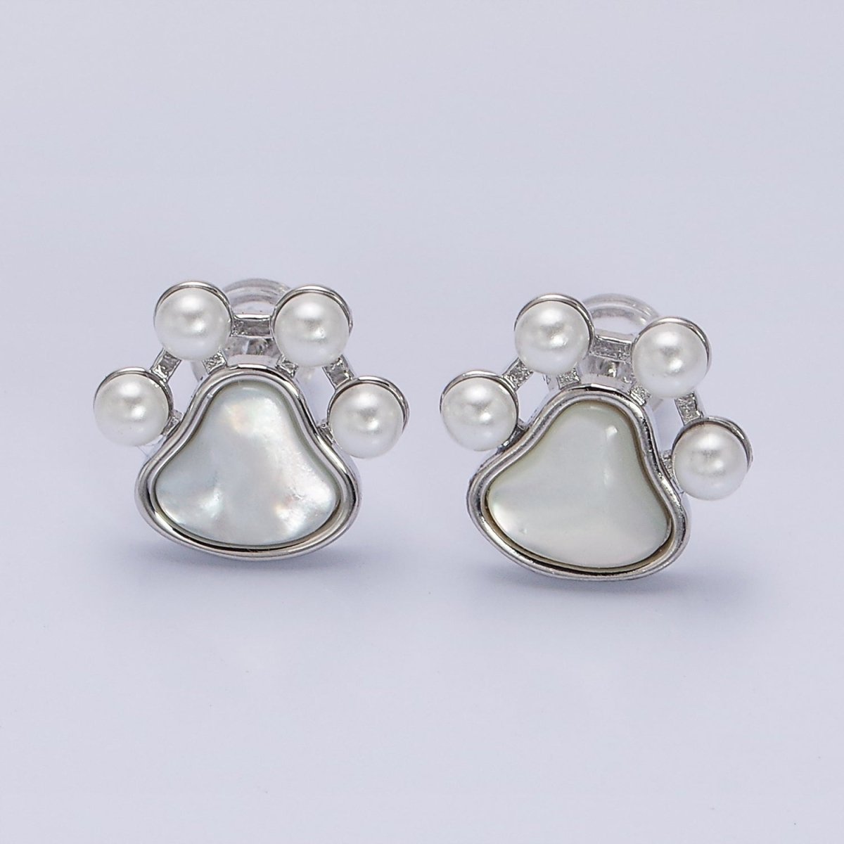 16K Gold Filled Pet Pawprint Animal Shell Pearl Stud Earrings in Gold & Silver | AD952 AD953