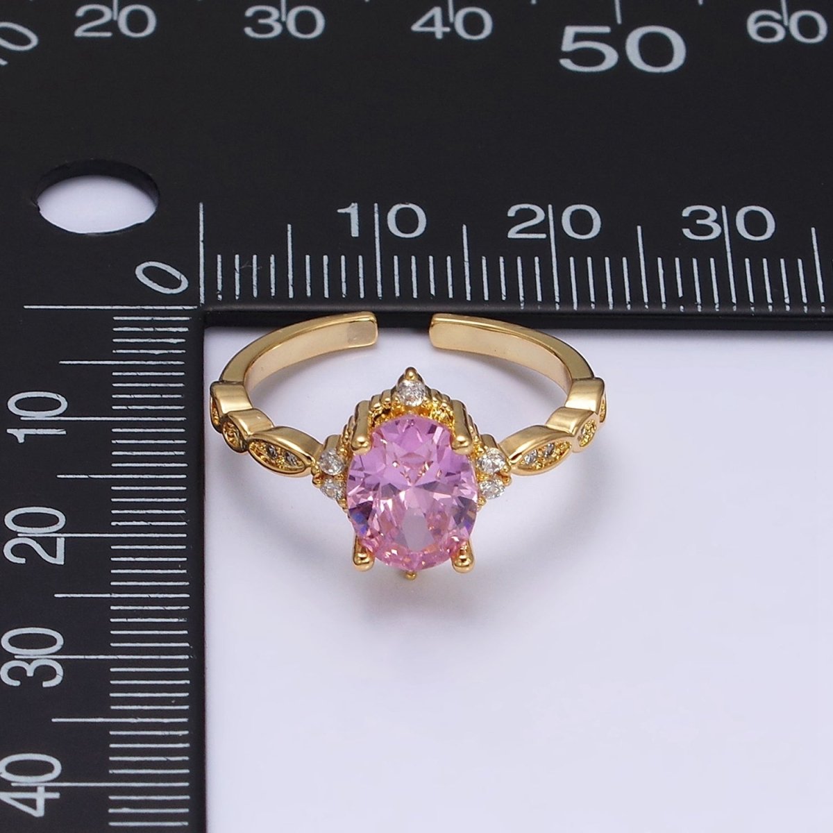 16K Gold Filled Pink CZ Oval Micro Paved Adjustable Ring in Gold & Silver | O-1605 O-1606