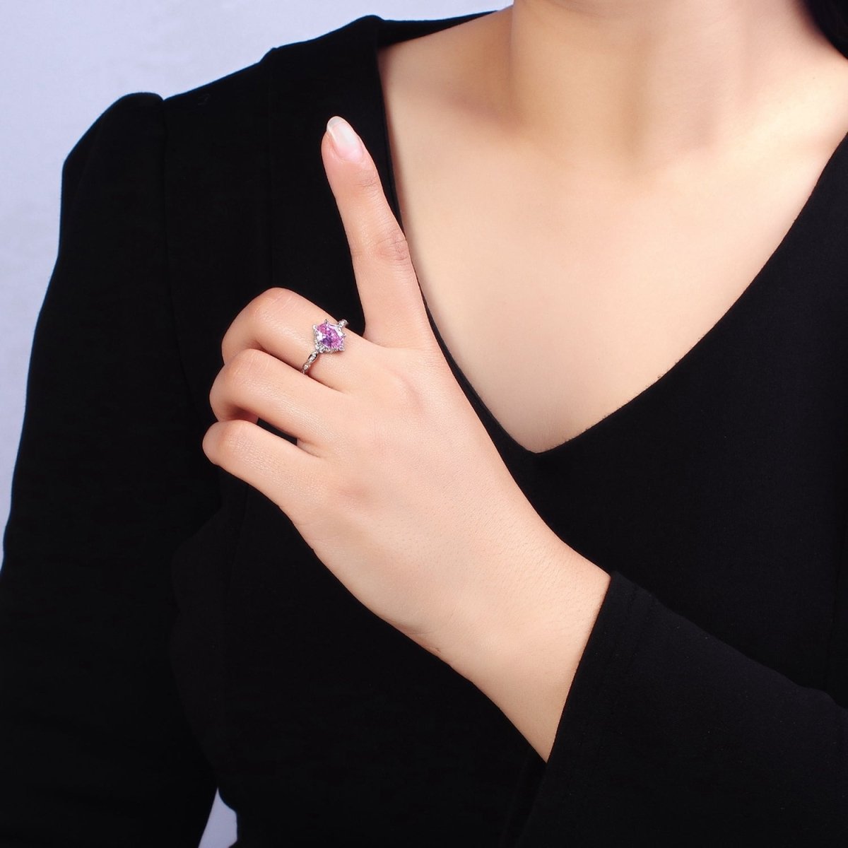 16K Gold Filled Pink CZ Oval Micro Paved Adjustable Ring in Gold & Silver | O-1605 O-1606