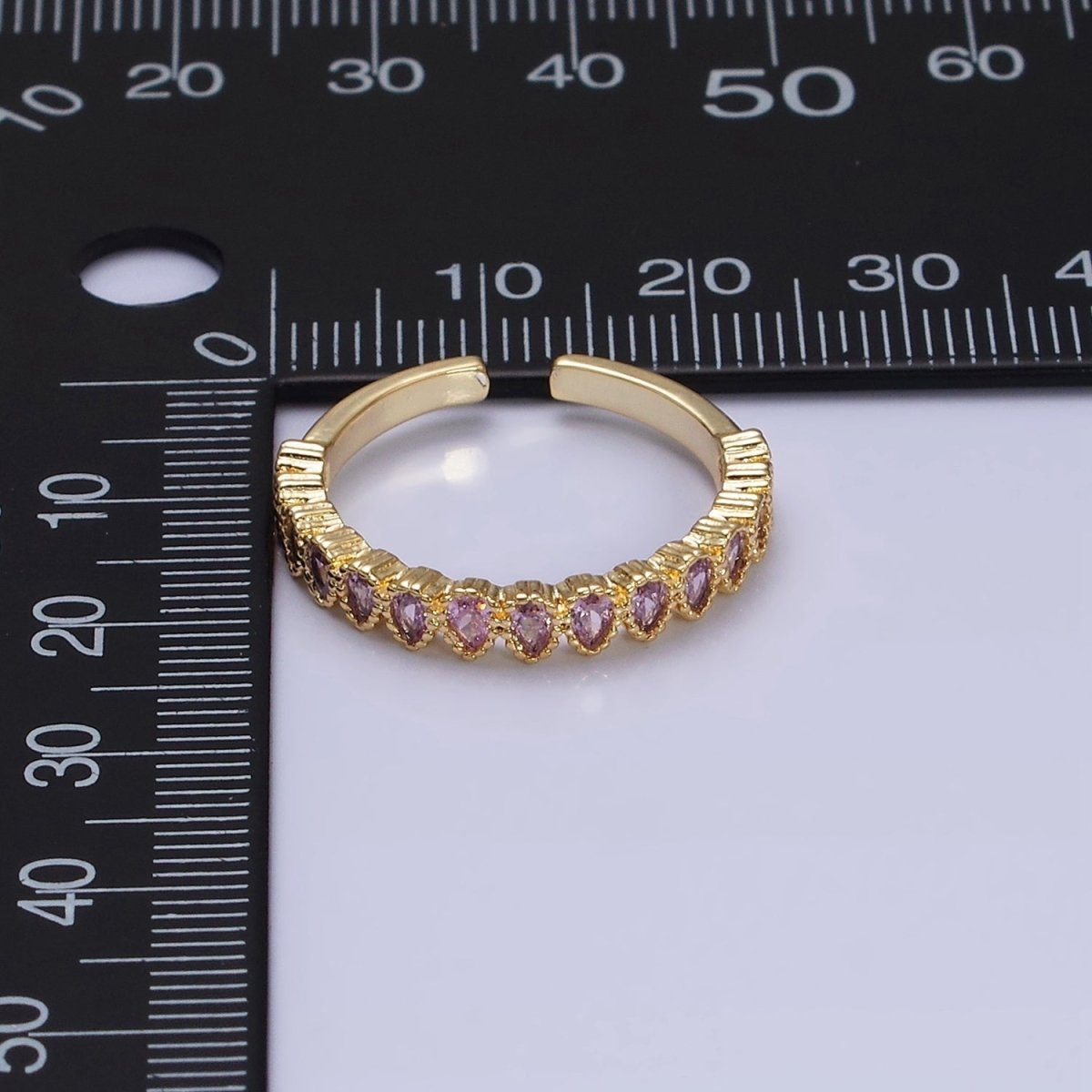 16K Gold Filled Pink CZ Teardrop Lined Open Adjustable Ring in Gold & Silver | O-1603 O-1604
