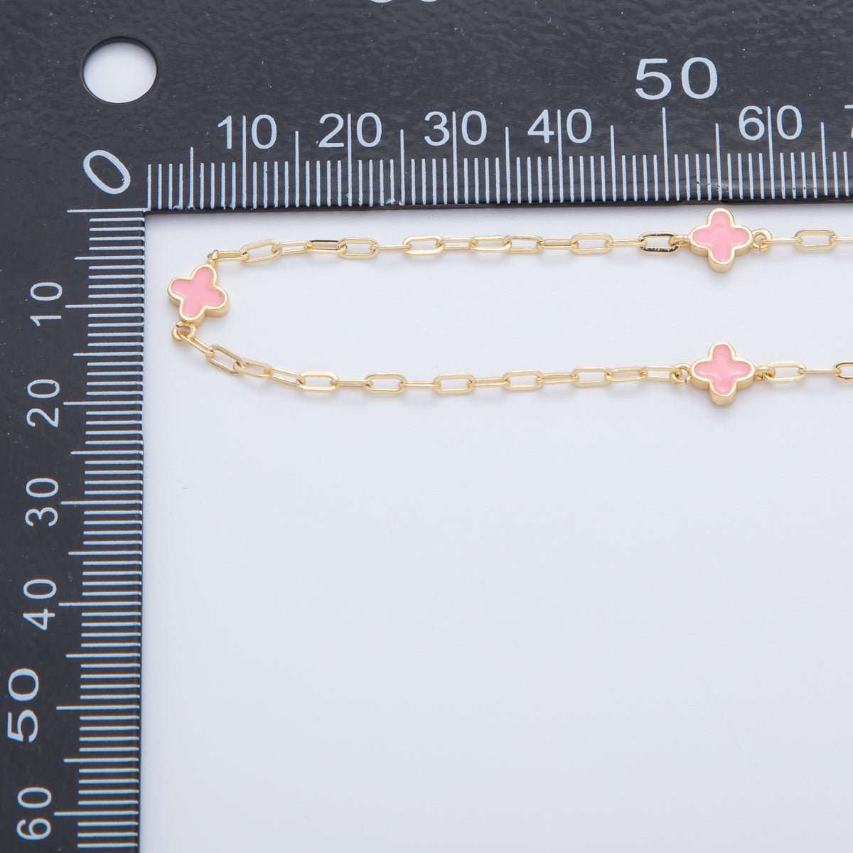 16K Gold Filled Pink Quatrefoil Enamel Paperclip Unfinished Chain by Yard | Roll - 1596 - DLUXCA