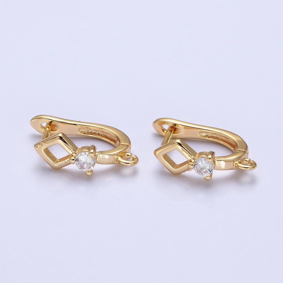 16K Gold Filled Rhombus CZ Open Loop English Lock Earrings Supply in Silver & Gold | Z-207 Z-331