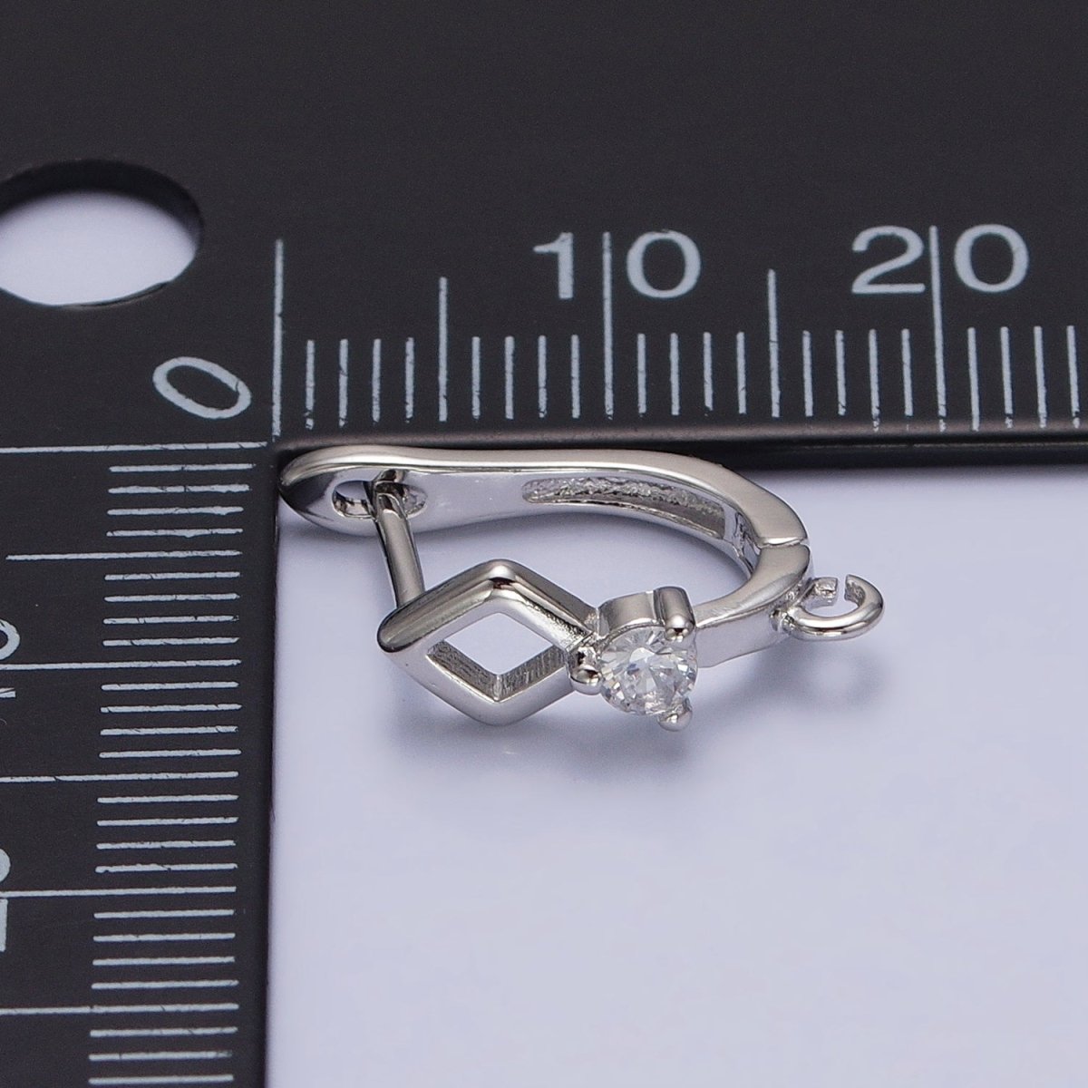 16K Gold Filled Rhombus CZ Open Loop English Lock Earrings Supply in Silver & Gold | Z-207 Z-331