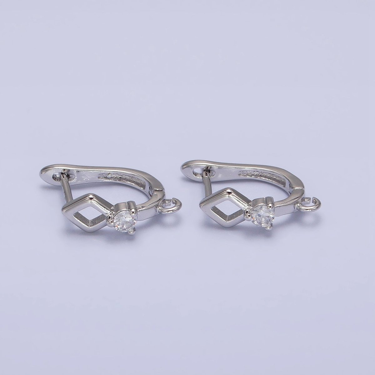 16K Gold Filled Rhombus CZ Open Loop English Lock Earrings Supply in Silver & Gold | Z-207 Z-331