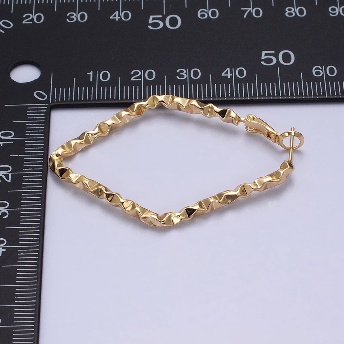 16K Gold Filled Rhombus Dented Geometric Hinge Hoop Earrings in Gold & Silver | AB1488 AB1489