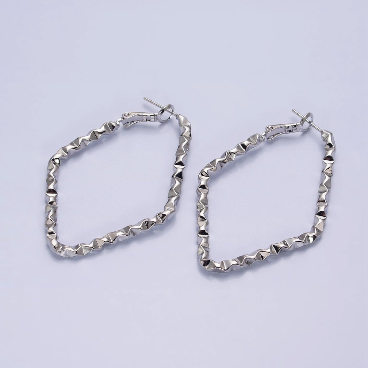 16K Gold Filled Rhombus Dented Geometric Hinge Hoop Earrings in Gold & Silver | AB1488 AB1489