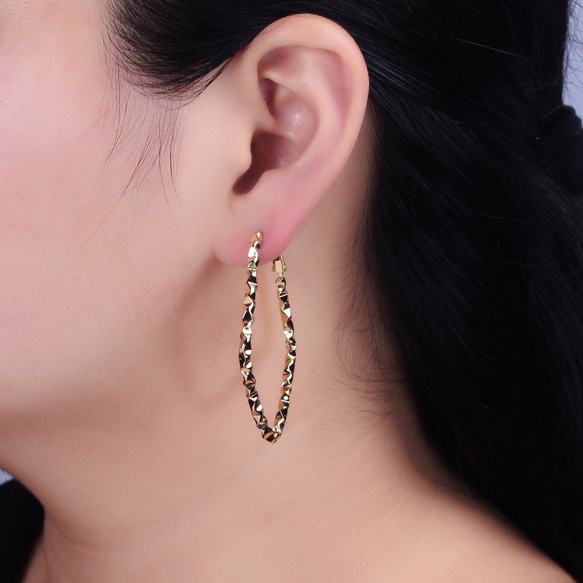 16K Gold Filled Rhombus Dented Geometric Hinge Hoop Earrings in Gold & Silver | AB1488 AB1489