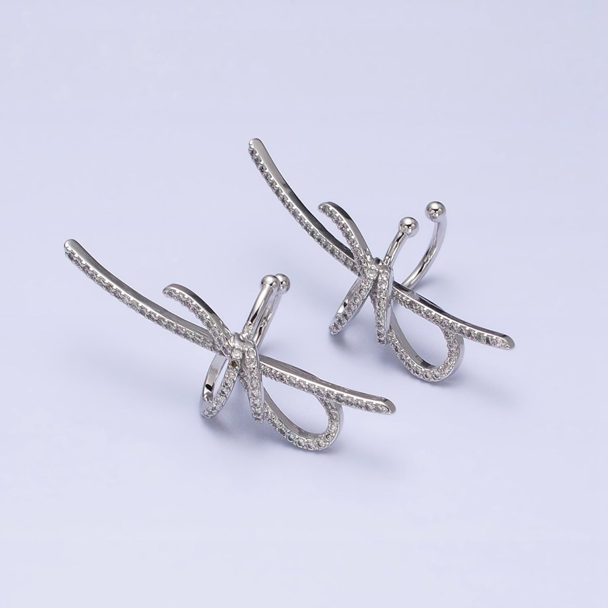 16K Gold Filled Ribbon Linear Micro Paved CZ Statement Ear Cuff Earrings in Gold & Silver | AI-009 AI-010
