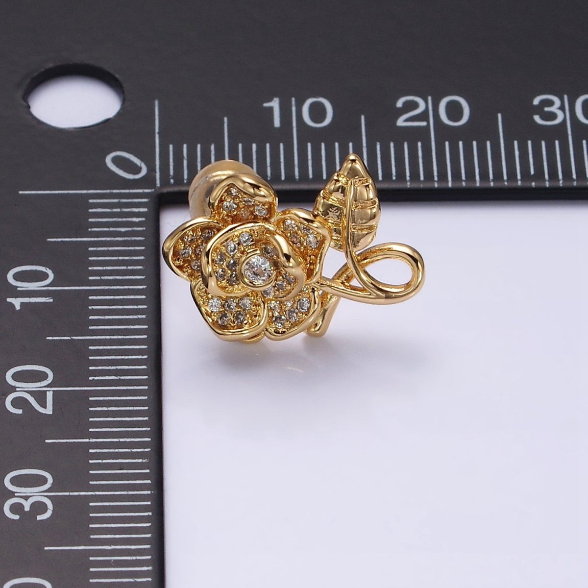 16K Gold Filled Rose Flower Mature Micro Paved CZ Stud Earrings in Gold | AD1259