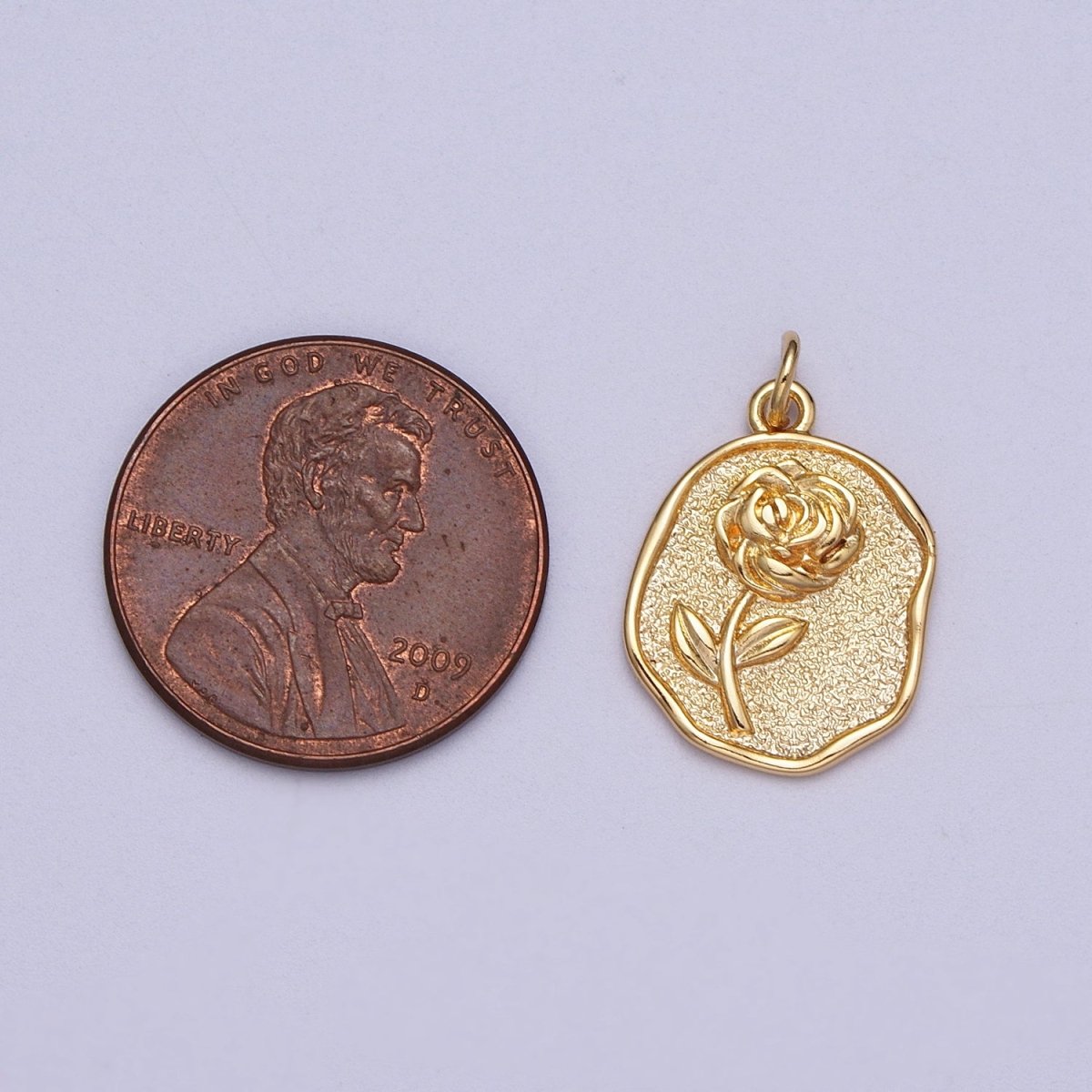 16K Gold Filled Rose Flower Textured Oval Charm in Gold & Silver | AC009 AC265