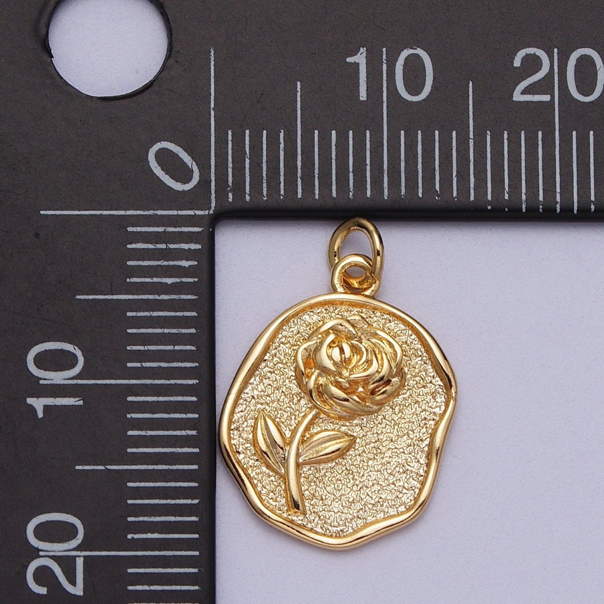 16K Gold Filled Rose Flower Textured Oval Charm in Gold & Silver | AC009 AC265