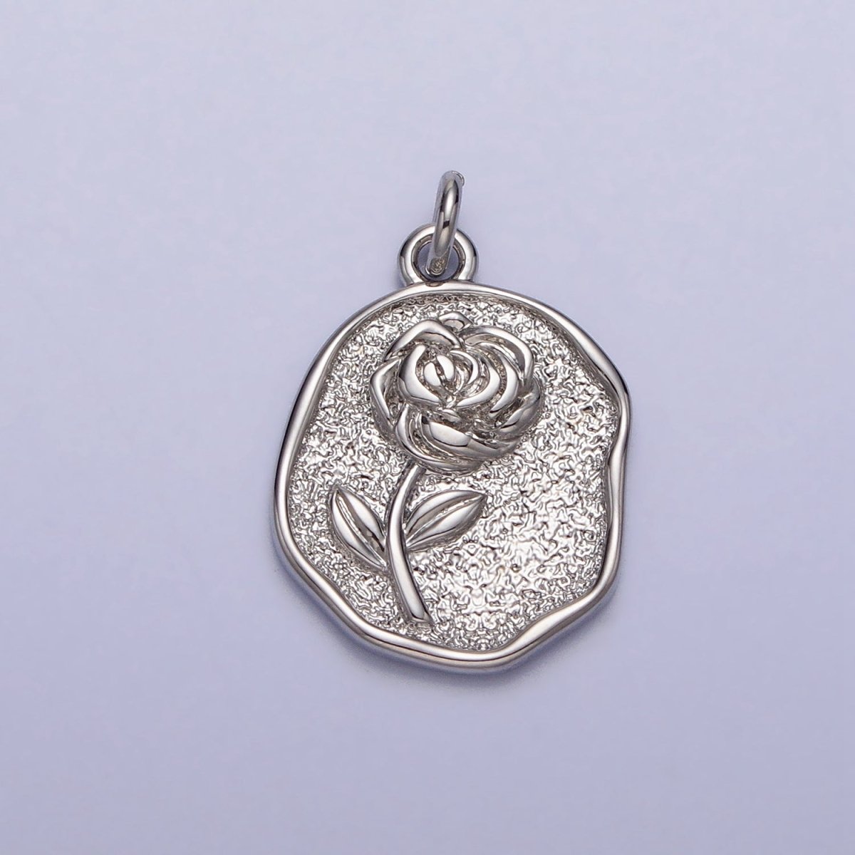 16K Gold Filled Rose Flower Textured Oval Charm in Gold & Silver | AC009 AC265