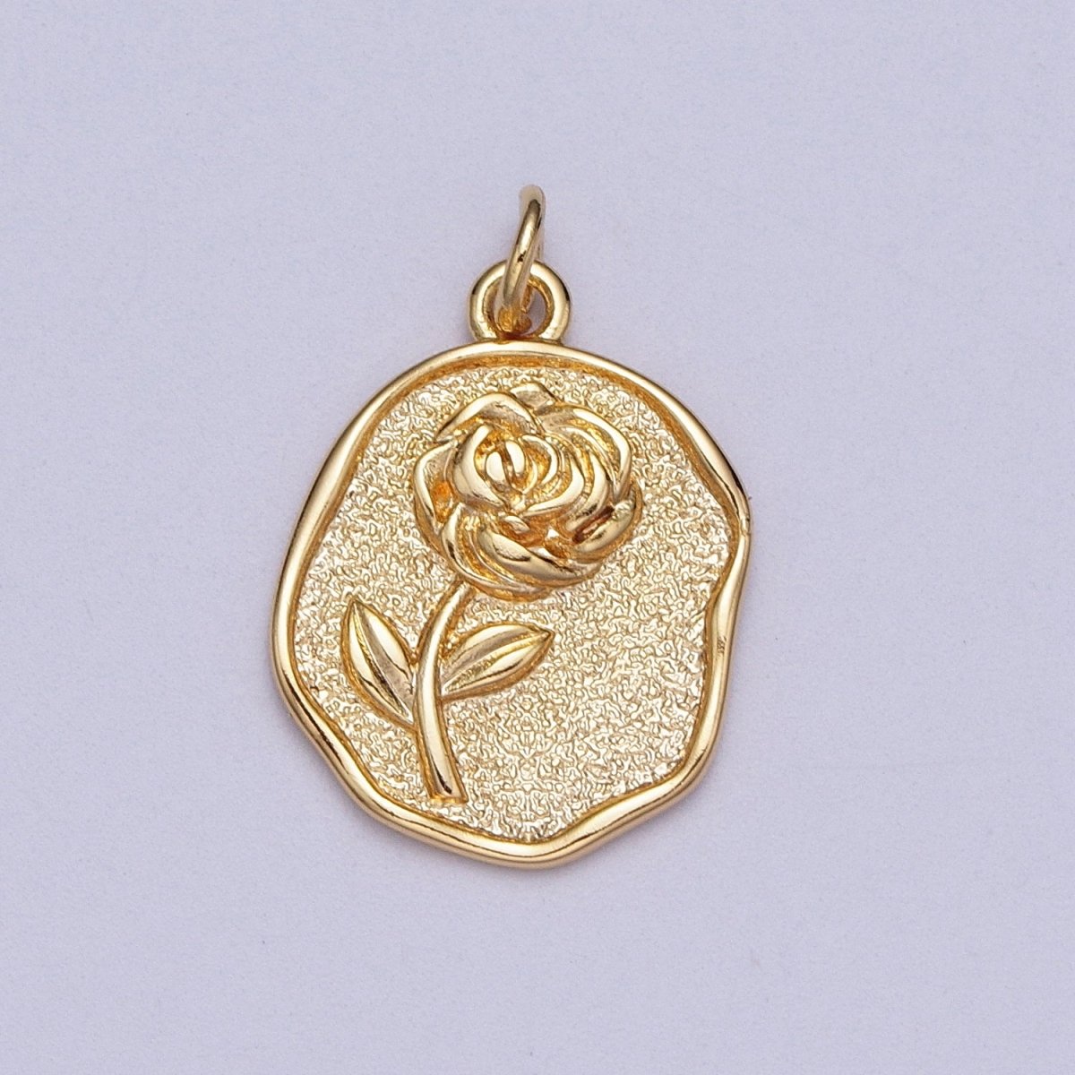 16K Gold Filled Rose Flower Textured Oval Charm in Gold & Silver | AC009 AC265