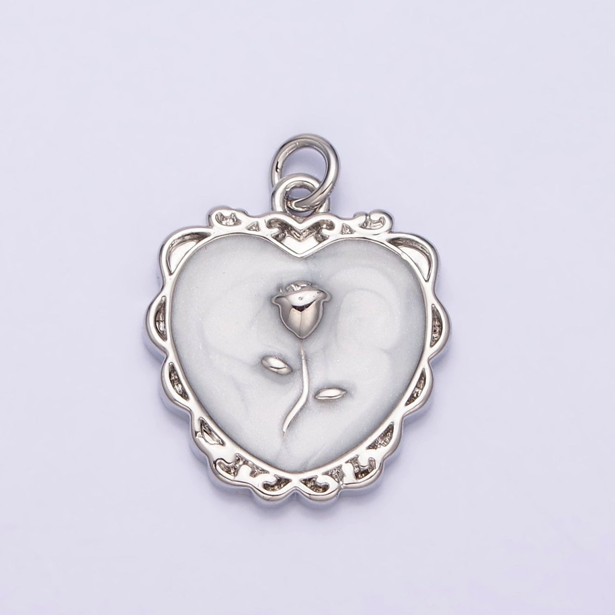 16K Gold Filled Rose Flower White, Pink, Blue Sparkly Enamel Heart Charm | AC1099 - AC1104