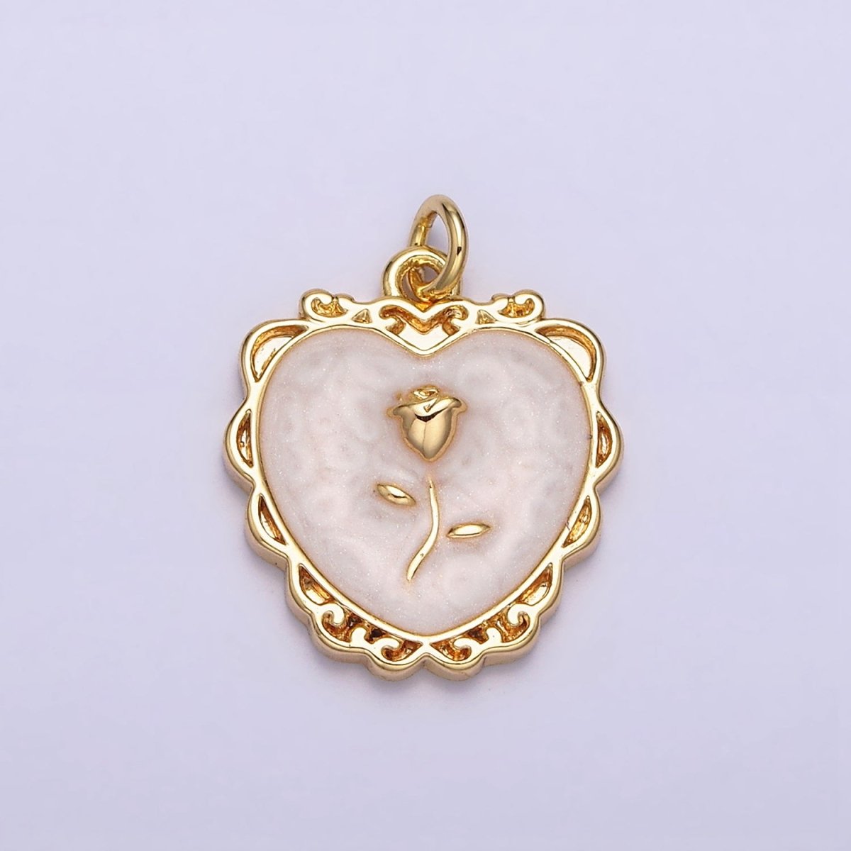 16K Gold Filled Rose Flower White, Pink, Blue Sparkly Enamel Heart Charm | AC1099 - AC1104