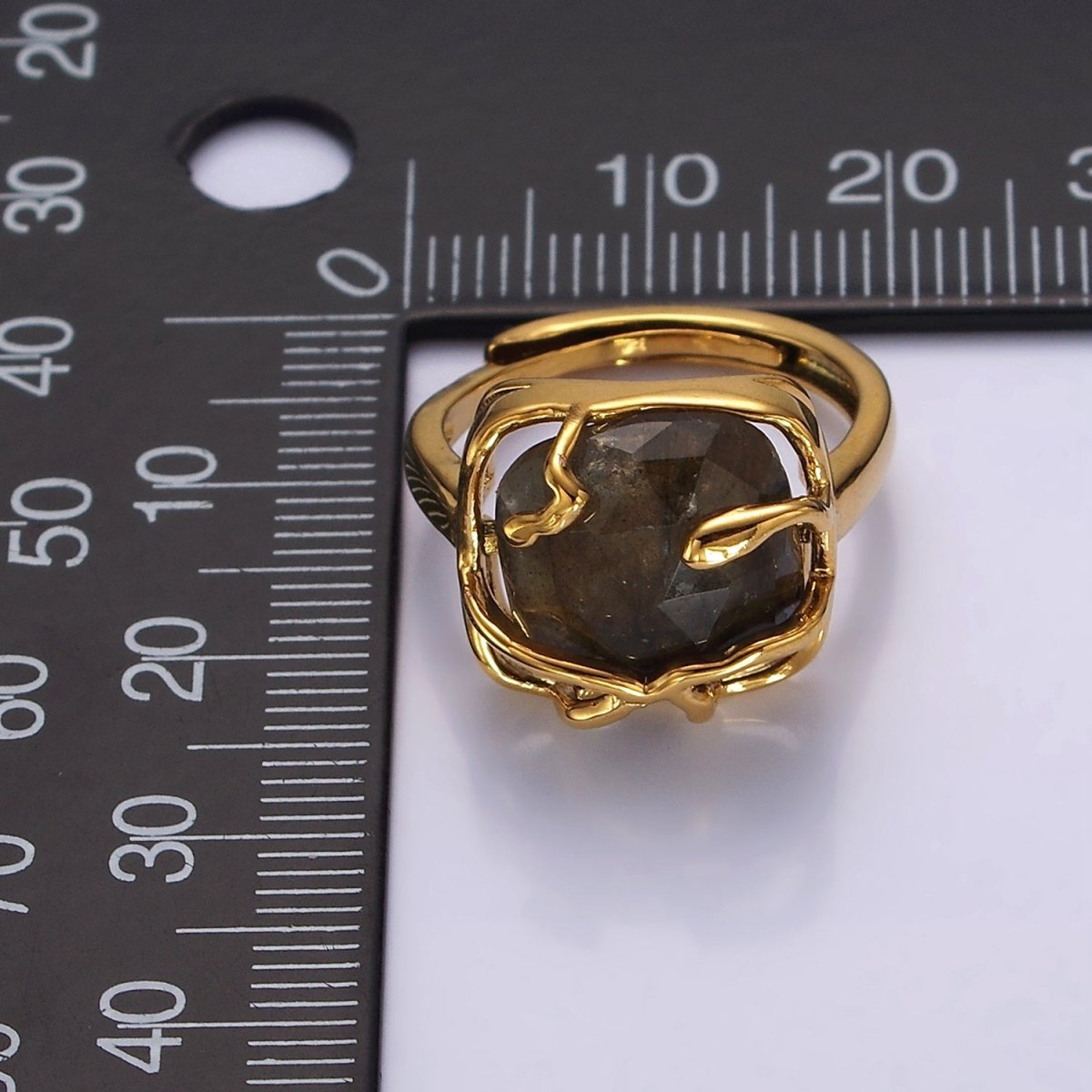 16K Gold Filled Rose Quartz, Labradorite Multifaceted Gemstone Molten Drip Ring | O-610 O-611