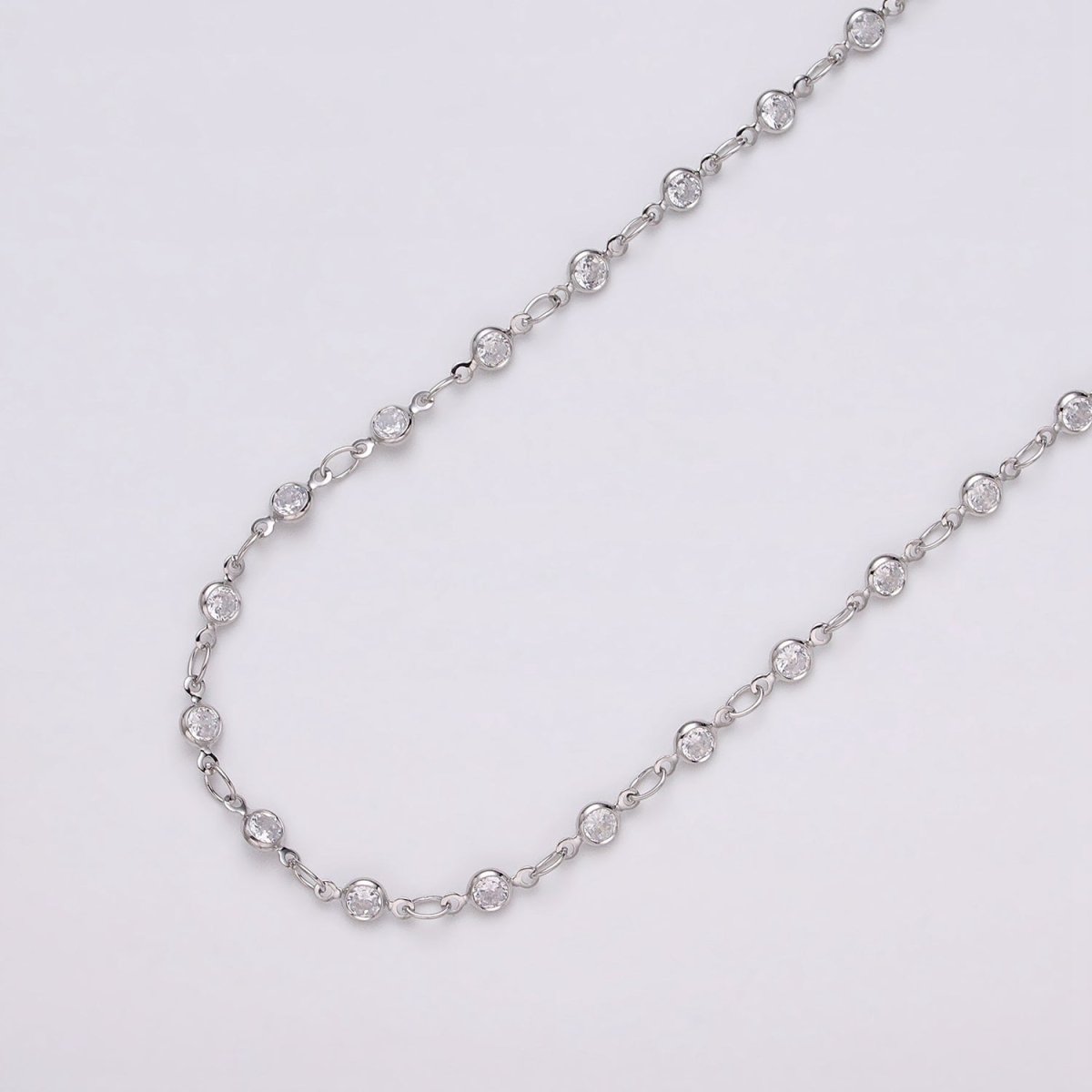 16K Gold Filled Round Diamond Bezel Cut Chain by Yard, Station CZ Chain by Yard for Necklace Bracelet Jewelry Making | ROLL-1337 ROLL-1338