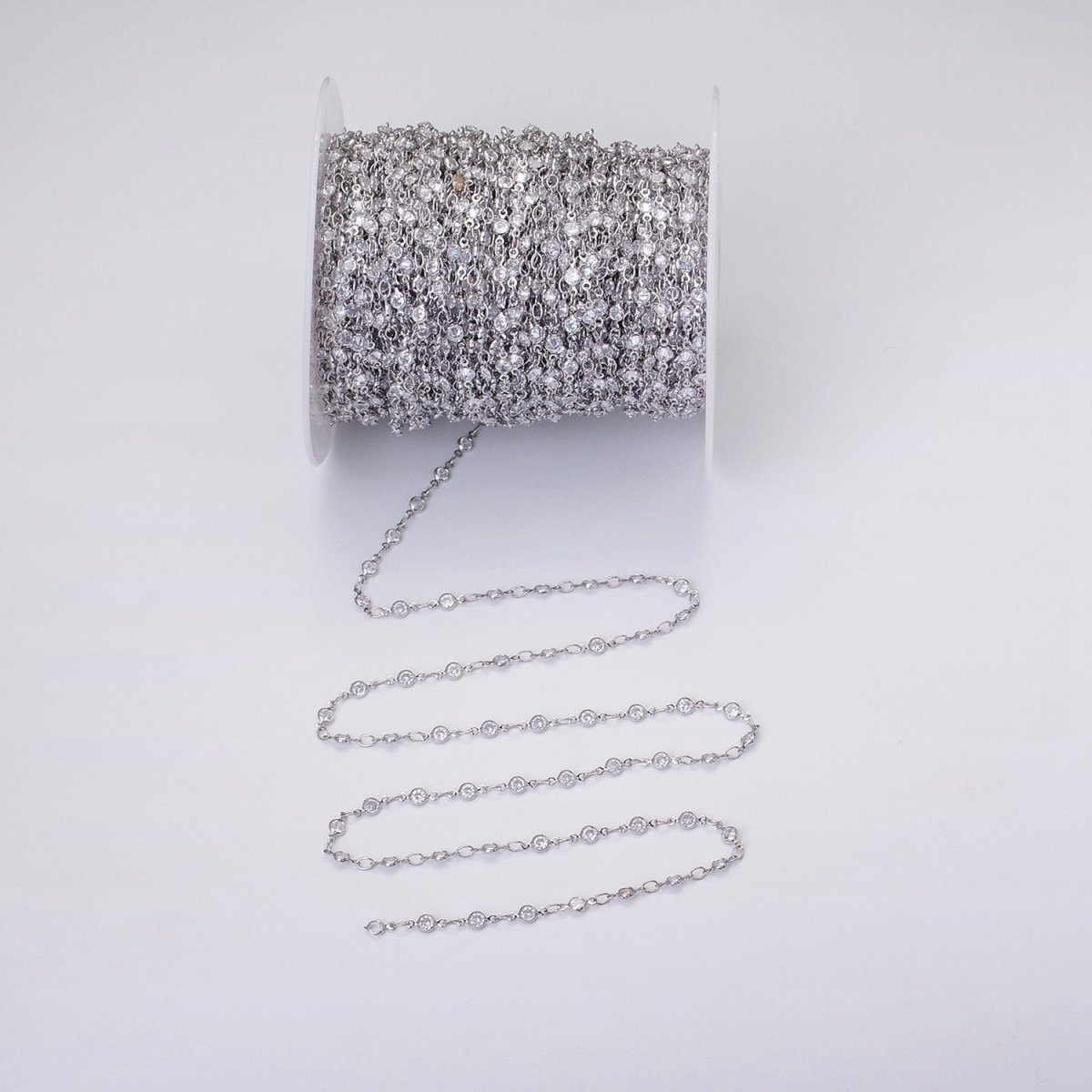 16K Gold Filled Round Diamond Bezel Cut Chain by Yard, Station CZ Chain by Yard for Necklace Bracelet Jewelry Making | ROLL-1337 ROLL-1338