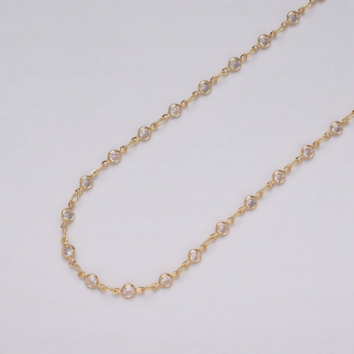 16K Gold Filled Round Diamond Bezel Cut Chain by Yard, Station CZ Chain by Yard for Necklace Bracelet Jewelry Making | ROLL-1337 ROLL-1338