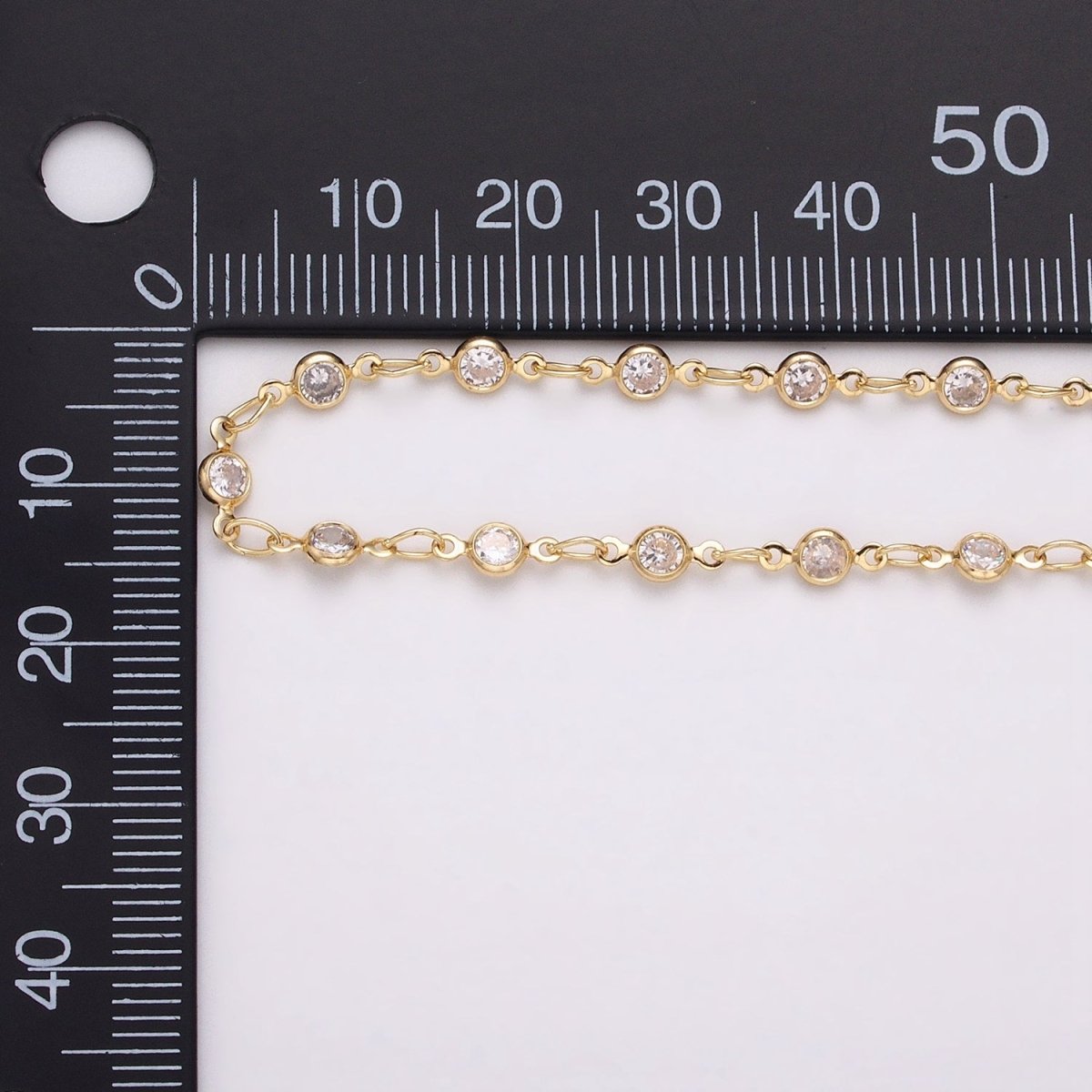 16K Gold Filled Round Diamond Bezel Cut Chain by Yard, Station CZ Chain by Yard for Necklace Bracelet Jewelry Making | ROLL-1337 ROLL-1338