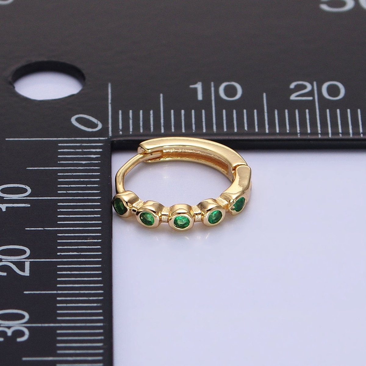 16K Gold Filled Round Green CZ Lined 12.5mm Huggie Earrings in Gold & Silver | AB1445 AB1446