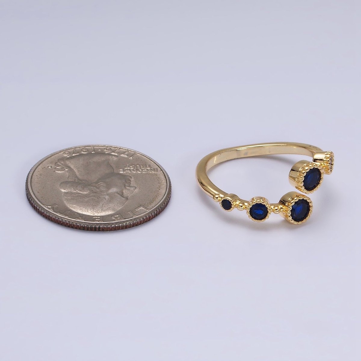 16K Gold Filled Round Sapphire Blue CZ Open Adjustable Ring in Gold & Silver | O-1601 O-1602