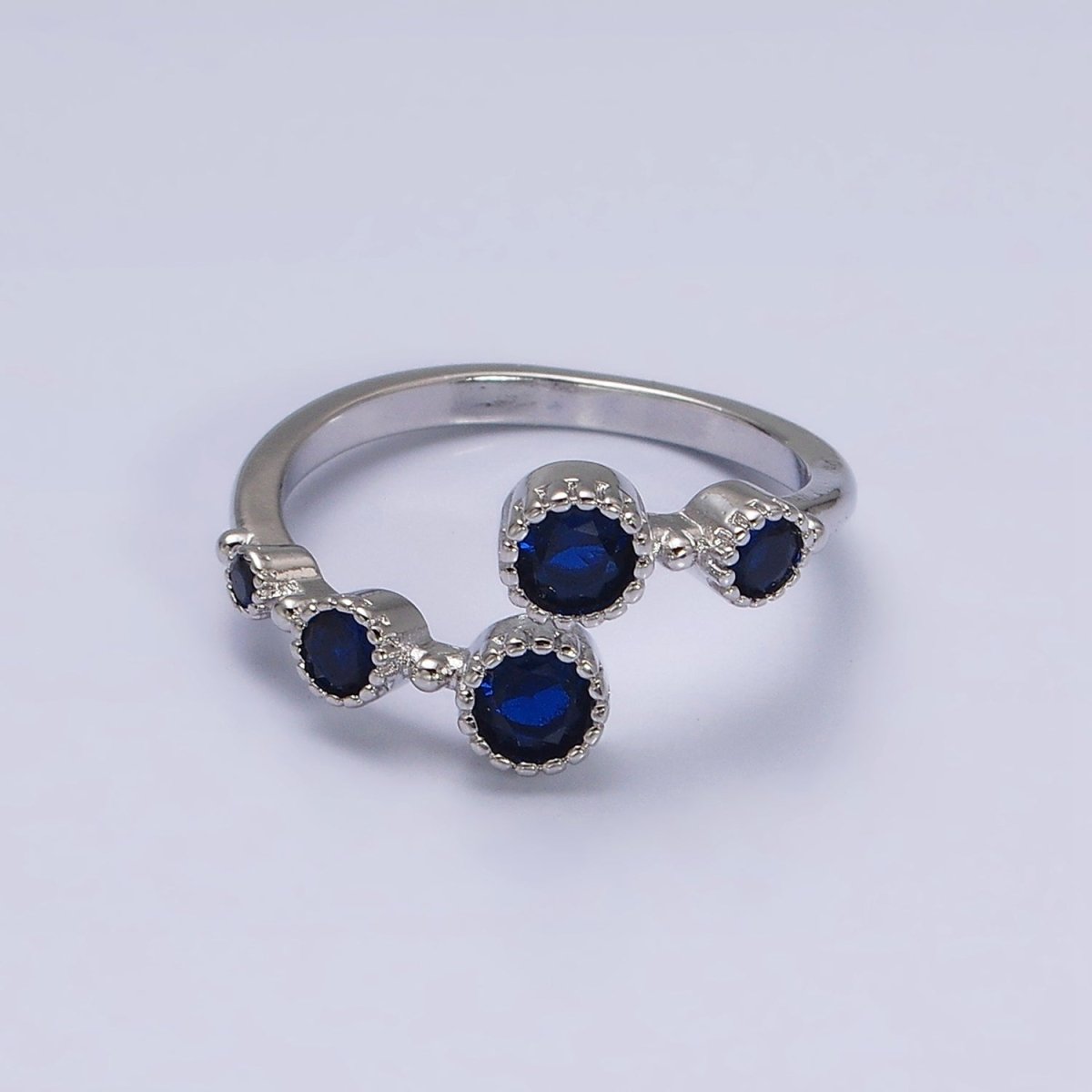 16K Gold Filled Round Sapphire Blue CZ Open Adjustable Ring in Gold & Silver | O-1601 O-1602